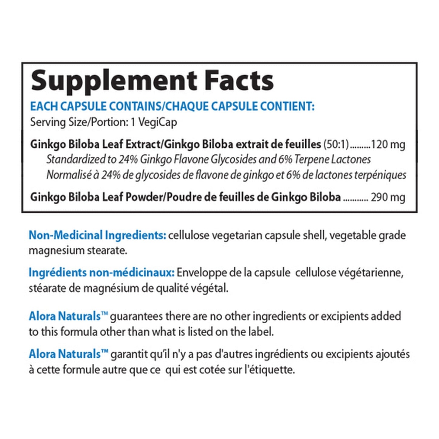 Alora Naturals Gingko Biloba Double Strength 120 capsules