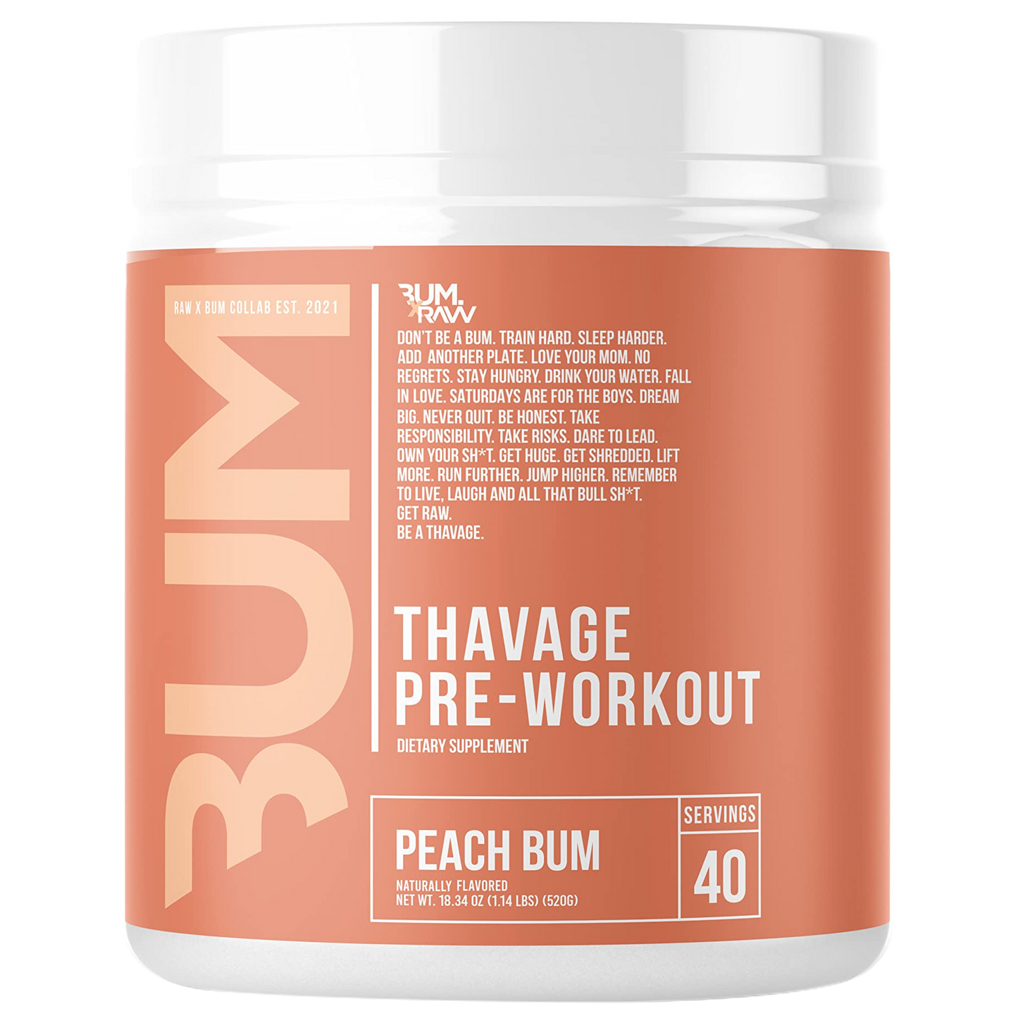 BUM x RAW Nutrition Thavage Pre-Workout 40 servings
