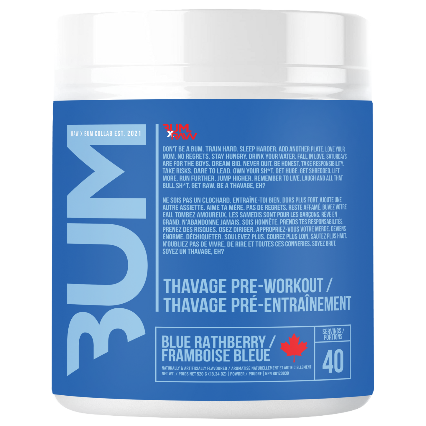 BUM x RAW Nutrition Thavage Pre-Workout 40 servings